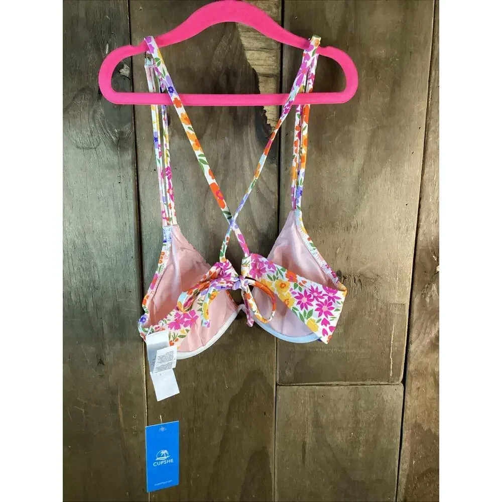 Cupshe Floral Swimsuit Bikini Top, Small